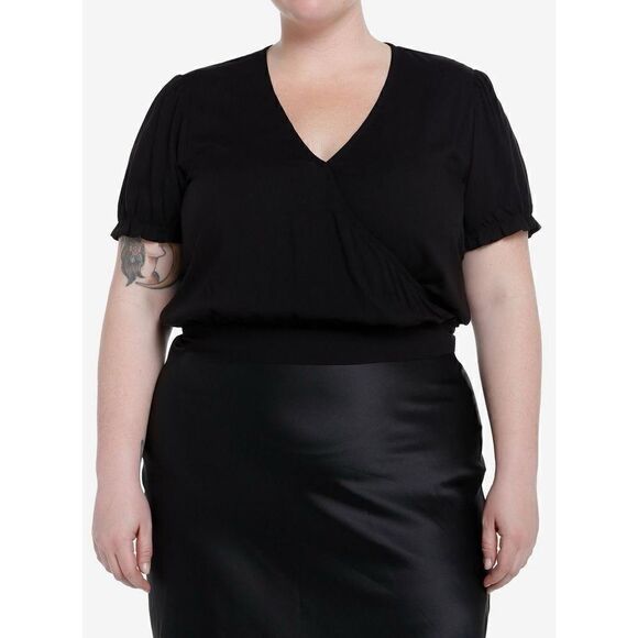 Cosmic Aura Black Wrap Front Girls Woven Top Plus Size 1 - Picture 1 of 7